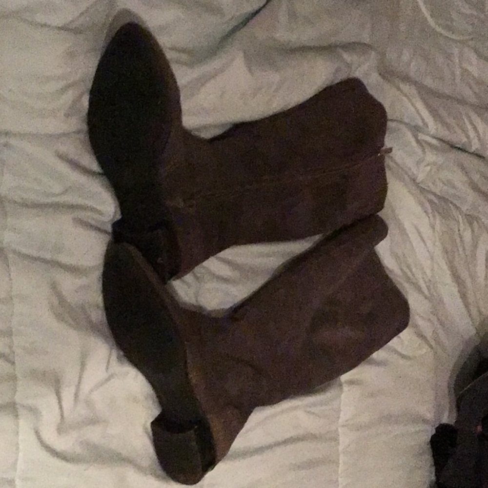 Grey suede knee boots